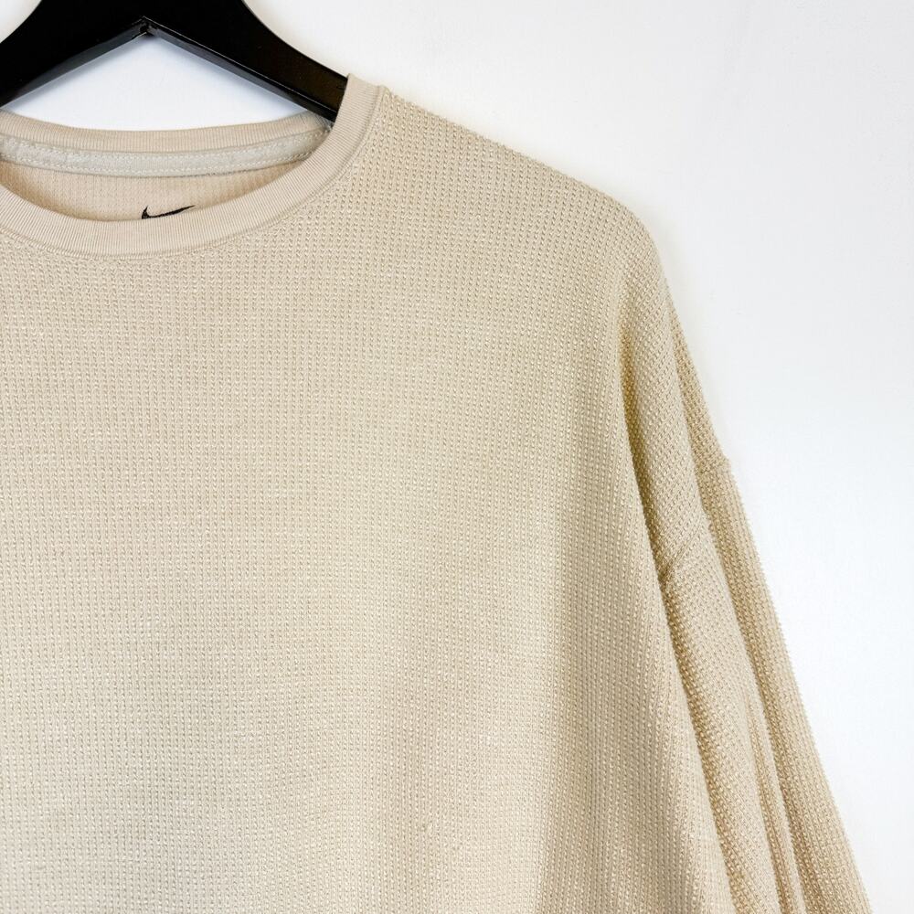 Nike Womens Waffle Grid Relaxed Fit Pullover Sweatshirt Beige DM1648 - M - Picture 2 of 11